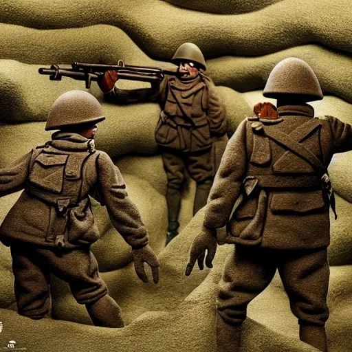 Prompt: war in the trenches claymation by jan svankmejer, hyperrealistic, aesthetic, masterpiece