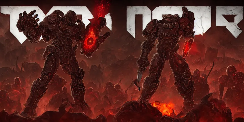 Prompt: doom slayer in style of berserk fighting icon of sin, 8k, high definition, artstation top 100