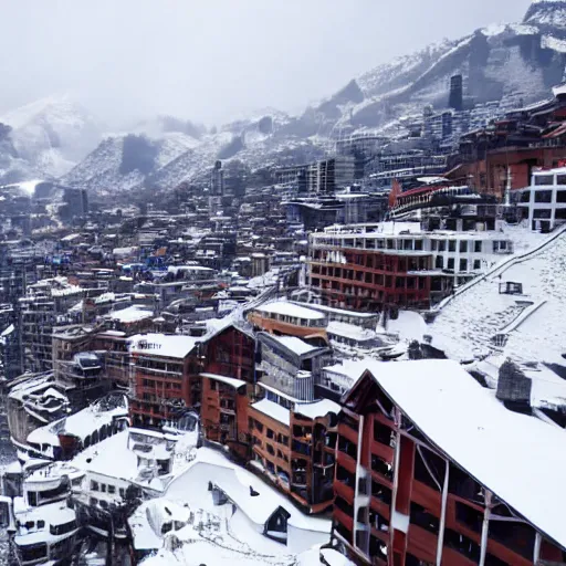 Image similar to a modern city on the top of a snow mountain