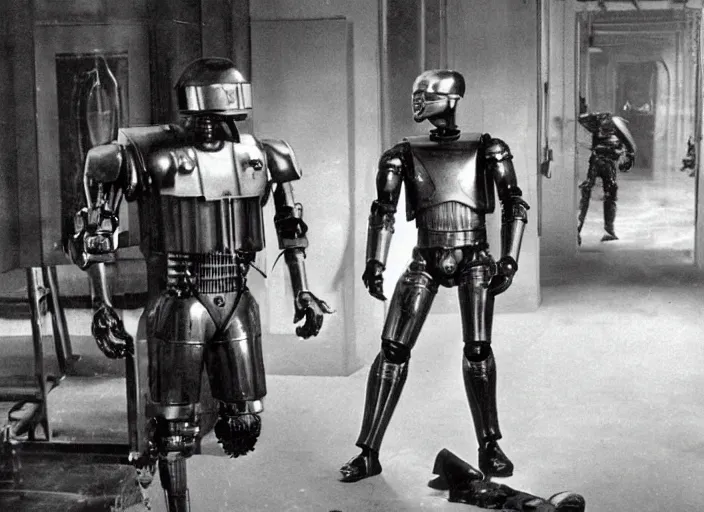 Prompt: scene from the 1 9 1 7 science fiction film robocop