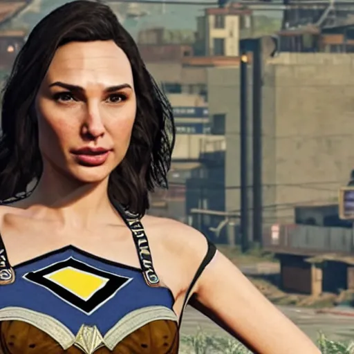 Prompt: Gal Gadot wearing a dirndl in GTA V.