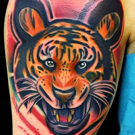 Image similar to “Tattoo of Kellogg’s Tony the Tiger wearing a pirate’s hat and eye patch”