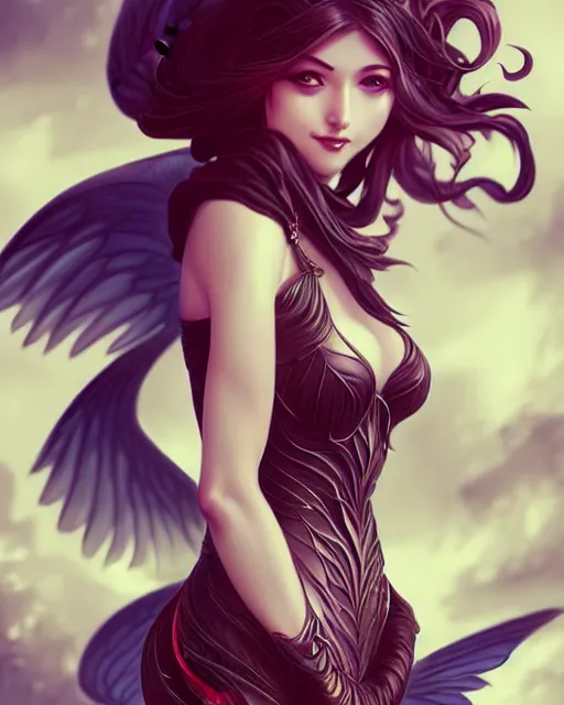 Image similar to 3 / 4 view of woman with wings, confident pose, pixie character, genshin impact, intricate, elegant, sharp focus, illustration, highly detailed, concept art, matte, artgerm, anime, trending on artstation