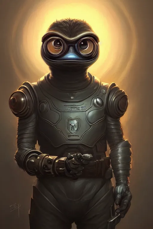 Prompt: Portrait of pepe with a spoon wearing futuristic power armor, fantasy, intricate, highly detailed, digital painting, trending on artstation, sharp focus, illustration, style of Stanley Artgerm and Greg Rutkowski and Dan Mumford