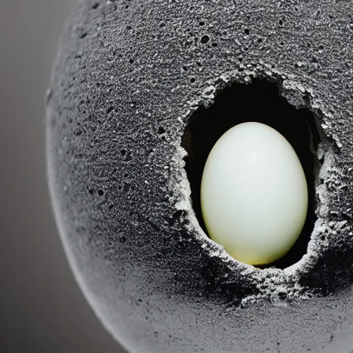 Prompt: photo of a translucent egg with an alien embryo growing inside