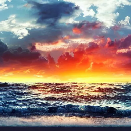 Image similar to beautiful sunset beach scene with waves made of Gordon Ramsey's forehead