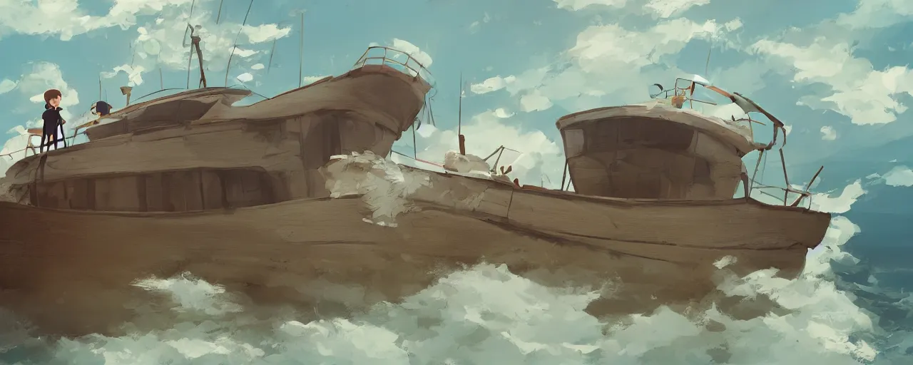 Prompt: a cream - colored havanese dog, luxury yacht, shipwreck, atey ghailan, goro fujita, studio ghibli, rim light, dark and stormy lighting, clear focus, very coherent,