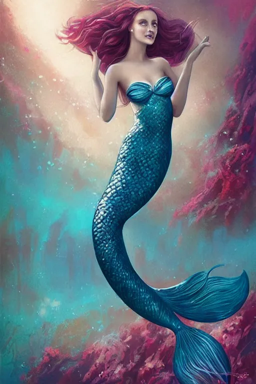 Image similar to beautiful mermaid swimming through coral reefs by charlie bowater