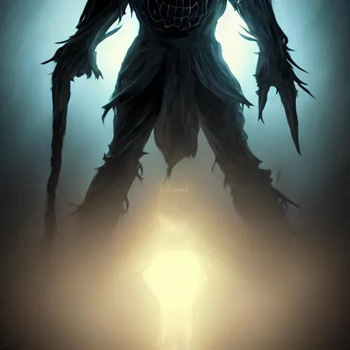 Image similar to photorealistic dark fantasy concept art of nightmare sans with his eye glowing, dynamic lighting, stunning visuals, ray tracing, beautiful scenery, cinematic, full body portrait, ultra detailed, hyper detail, stunning detail