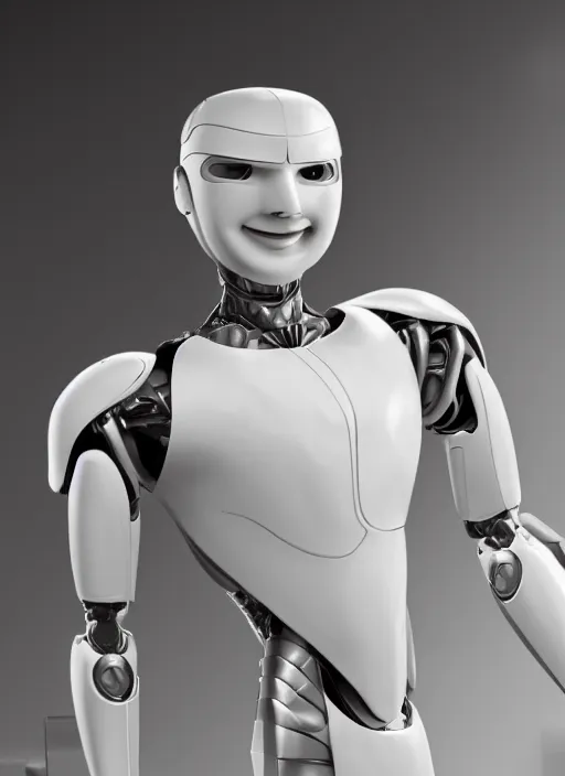 Image similar to portrait of a futuristic blanco ceramic Spanish prince grinning humanoid robot with a handsome face and muscular body reclining, macho, piroca, dotado, guapo, matte surface, trending on cgsociety