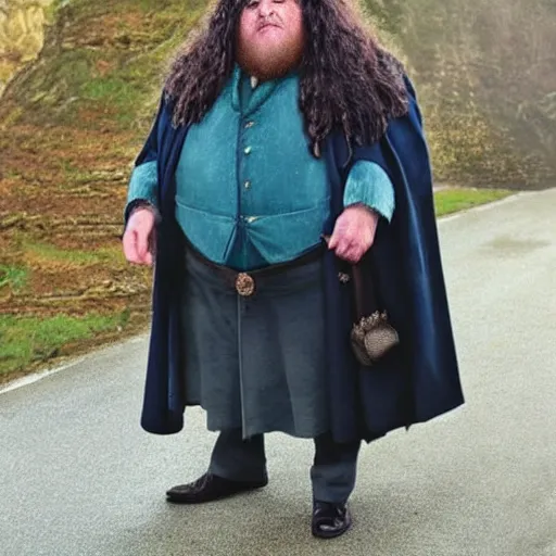 Image similar to Hagrid dressed as British royalty, photo realistic