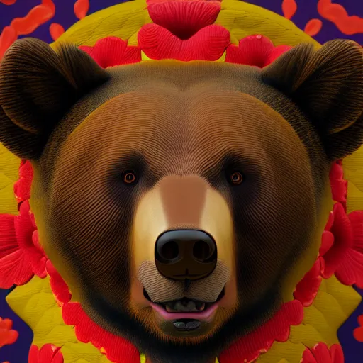 Prompt: photo portrait of a bear wearing a vintage aloha shirt, highly detailed, 8 k, octane render,