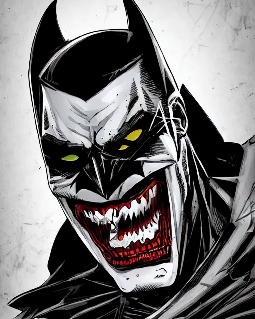 Image similar to the batman who laughs, comic strip style, dynamic lighting, fantasy concept art, trending on art station, stunning visuals, creative, cinematic, portrait, ultra detailed