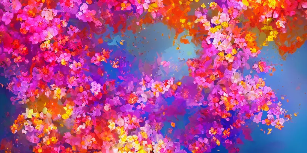 Image similar to loral design with a fine structure and flowing colors and blossoms. high details, artstation trending