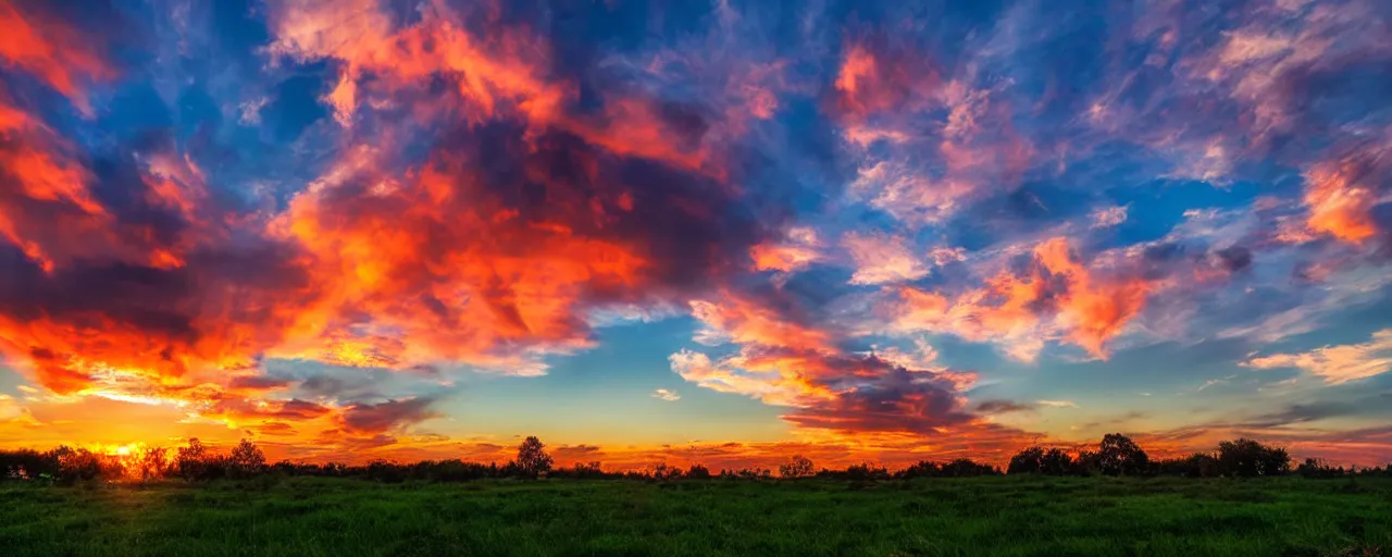 Image similar to incredible sunset with godrays through puffy clouds, 4k, extremely detailed,