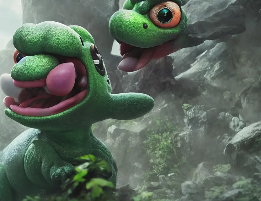 Prompt: highly detailed portrait, yoshi from nintendo, unreal engine, detailed and intricate environment