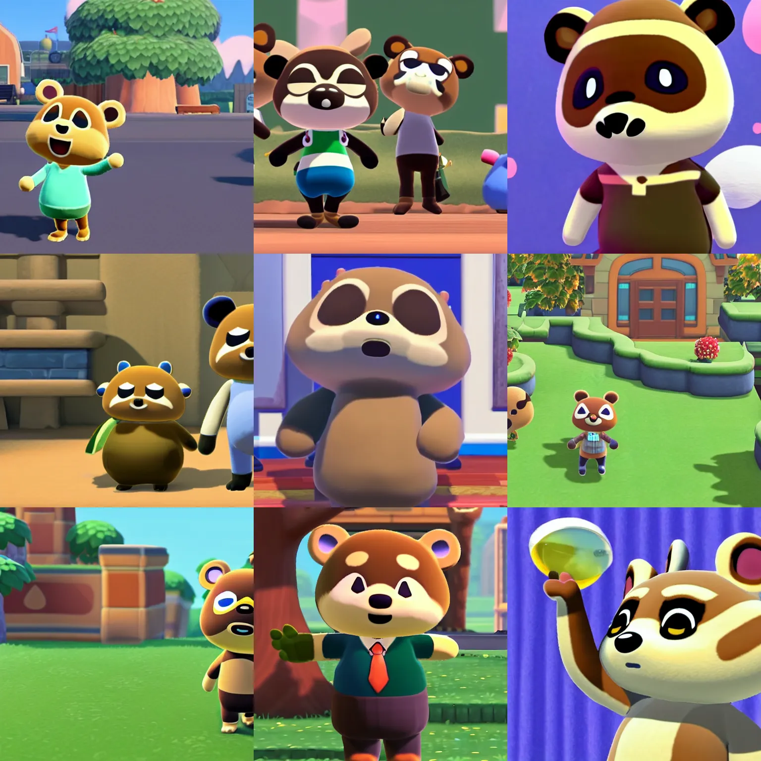 Prompt: tom nook from animal crossing is speaking at a public event. tom nook is a ceo.