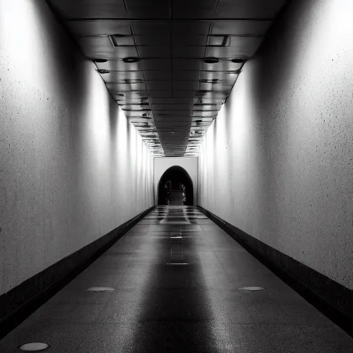 Image similar to Black military quadcopters, in the wide hallways in a futuristic prison underground, brutalist liminal architecture, sigma 85mm f/1.4, 4k, depth of field, high resolution, 4k, 8k, hd, full color