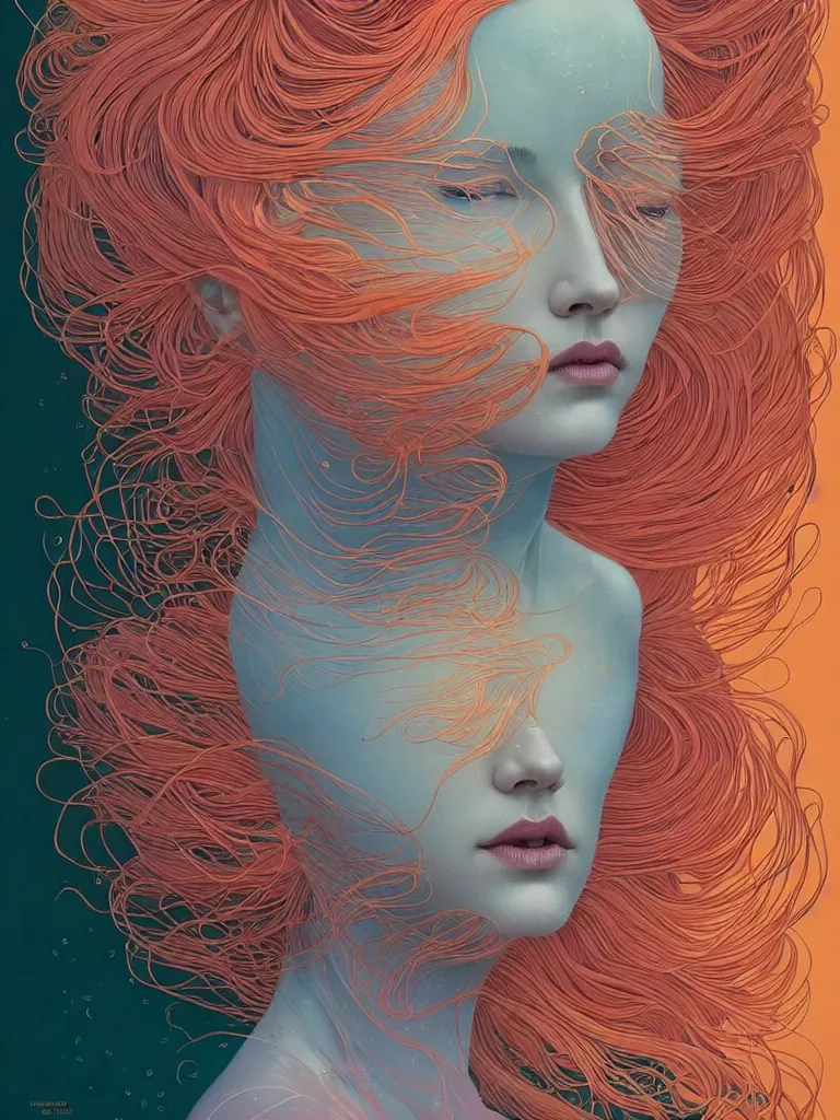 Prompt: symmetry!!! stunning!! portrait of porcelain woman with coral hair!! by victo ngai, kilian eng vibrant colours, dynamic lighting, digital art, winning award masterpiece, fantastically beautiful, illustration, aesthetically inspired by beksinski and dan mumford, trending on artstation, art by greg rutkowski, 8 k