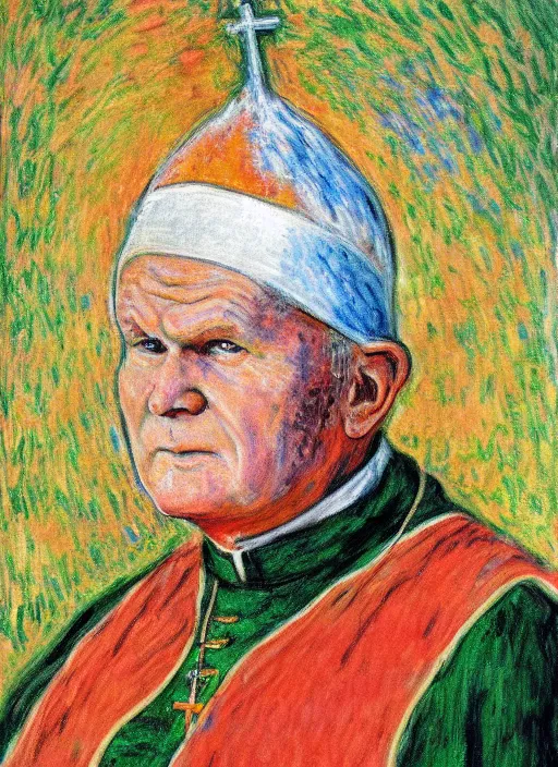 Image similar to portrait of john paul ii wearing piccolo's turban from dragon ball z by claude monet