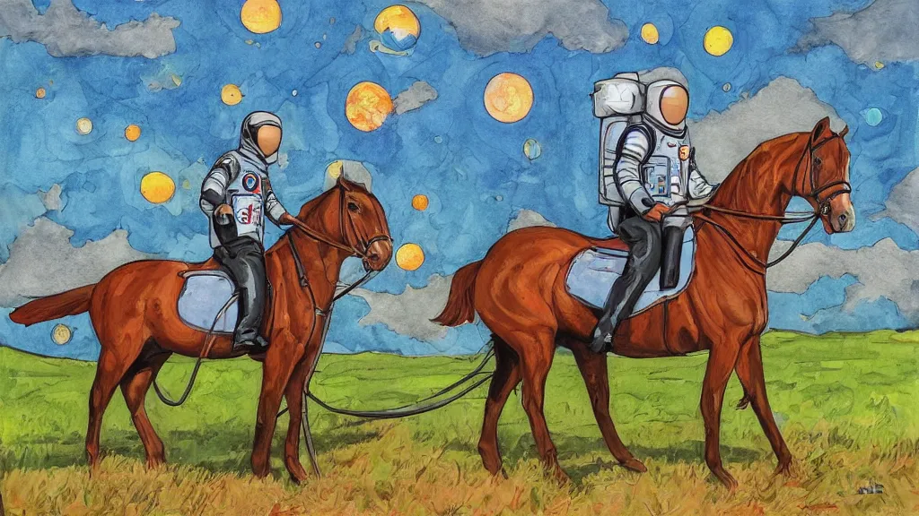 Prompt: man hold horse, a horse riding an astronaut, man rooted ground, art by vaughan brian k,