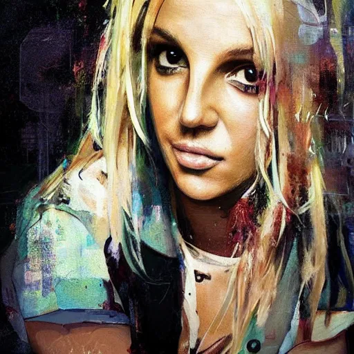 Image similar to britney spears and doja cat morphed together, hybrid, jeremy mann painting