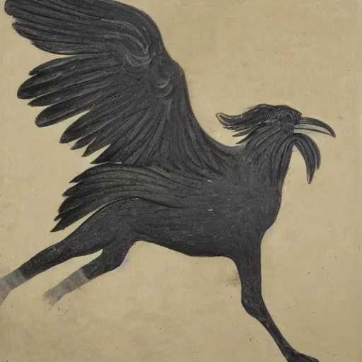 Image similar to a raven and horse chimera