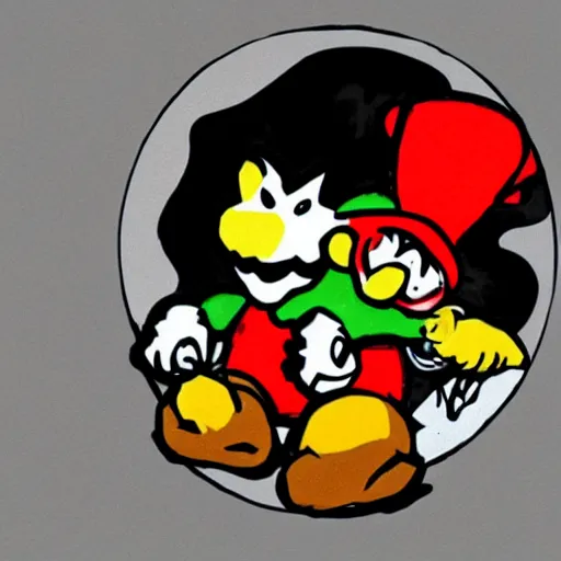 Image similar to bowser eating mario in the style of goya's saturn devouring his son