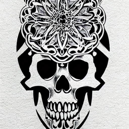 Image similar to tattoo design, stencil, tattoo stencil, traditional, a world famous tattoo of a geometric skull with a galaxy coming out of the top of its head-s 100