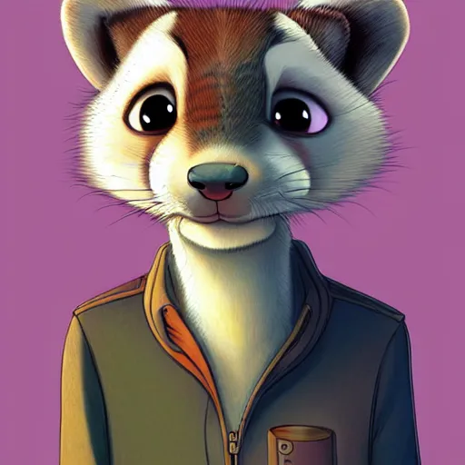 Image similar to beautiful furry art of ferret in smoking, high quality, detailed, zootopia style