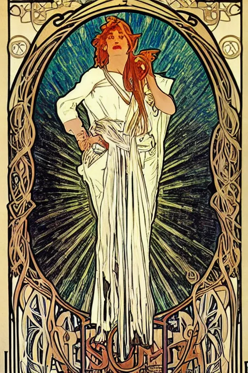 Prompt: Bernie Sanders art nouveau Alphonse Mucha