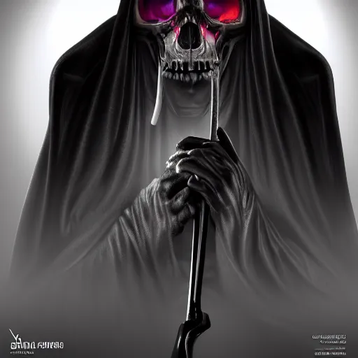 Image similar to the grim reaper, beautiful lighting,digital art , highly detailed , high contrast, beautiful lighting, award winning , trending on art station, 8k, photorealistic,unreal engine 5