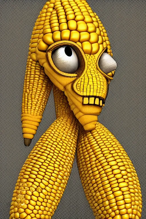 Image similar to corn humanoid figure, symmetrical, highly detailed, digital art, sharp focus, trending on art station, anime art style