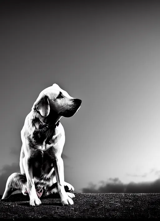 Image similar to dog black and white portrait white sky in background