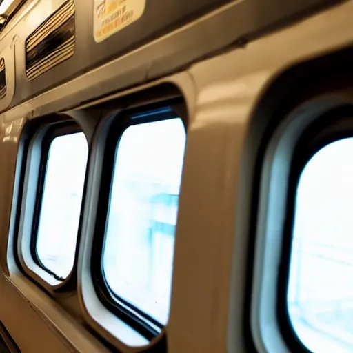 Image similar to photo of a hamster inside a metro train, looking out of the window, various poses, unedited, soft light, sharp focus, 8 k