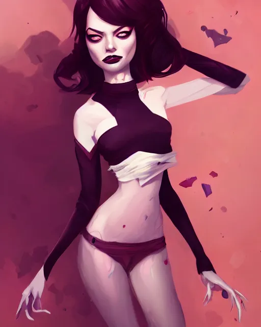 Image similar to a portrait of a beautiful full body Emma Stone vampire sharp teeth blood, art by lois van baarle and loish and ross tran and rossdraws and sam yang and samdoesarts and artgerm, digital art, highly detailed, intricate, sharp focus, Trending on Artstation HQ, deviantart, unreal engine 5, 4K UHD image