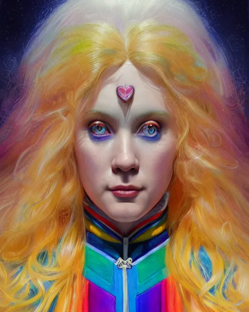 Image similar to rainbow brite portrait | highly detailed | very intricate | symmetrical | whimsical and magical | soft cinematic lighting | award - winning | closeup portrait | doll | painted by donato giancola and mandy jurgens and ross tran | pastel color palette | featured on artstation