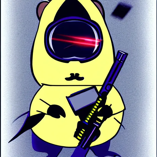 Prompt: evil hamster as the villain in a james bond film with head mounted laser cannons, digital art