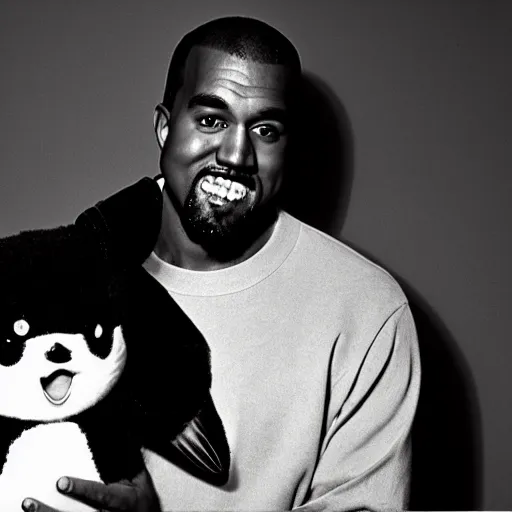 Image similar to Kanye West smiling and holding pikachu for a 1990s sitcom tv show, Studio Photograph, portrait C 12.0