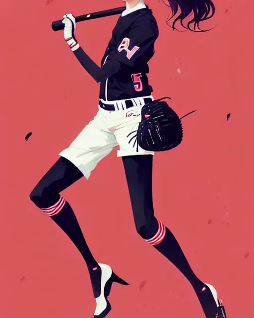 Image similar to a ultradetailed beautiful panting of a stylish girl in a baseball uniform, by conrad roset, greg rutkowski and makoto shinkai, trending on artstation