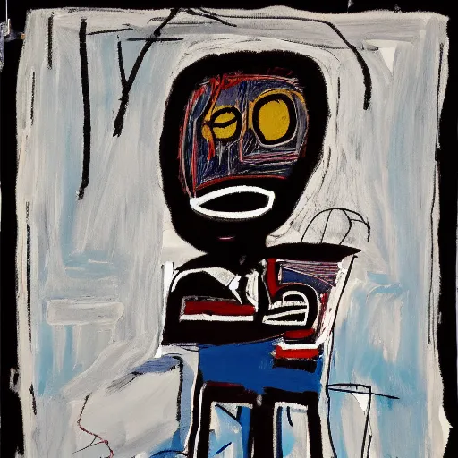 Prompt: Late Morning. Sunlight is pouring through the window lighting the face of an old man holding a cup of coffee. A new day has dawned bringing with it new hopes and aspirations. Detailed and intricate strokes and lines. Painting by Basquiat, 1986