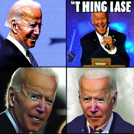 Image similar to joe biden laser eyes meme as evil emperor with lightning, synthwave style