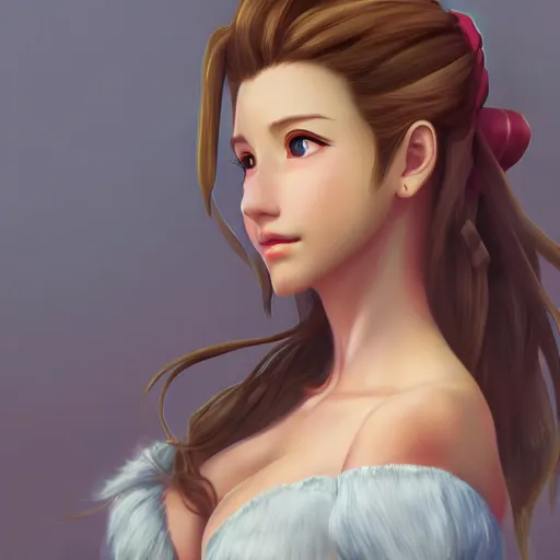 Prompt: aerith gainsborough by nick silva, ja mong, digital, trending artstation