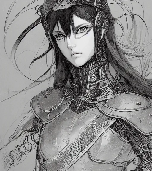 Image similar to portrait of anime woman in armor, pen and ink, intricate line drawings, by craig mullins, ruan jia, kentaro miura, greg rutkowski, loundraw