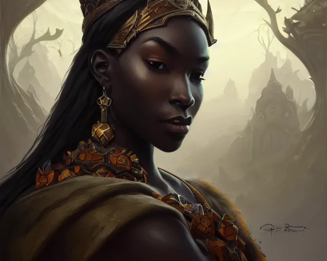 Image similar to ugandan king, deep focus, d & d, fantasy, intricate, elegant, highly detailed, digital painting, artstation, concept art, matte, sharp focus, illustration, dark fantasy style art, hearthstone, art by artgerm and greg rutkowski and alphonse mucha