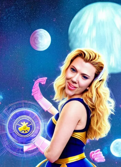 Prompt: perfectly centred realistic picture of scarlett johansson as a sailor moon, calls on the phone at futuristic office, highly detailed, sharp focus, photorealism