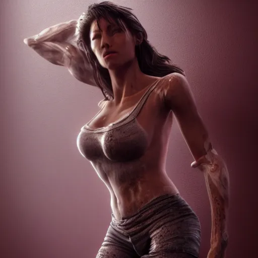 Prompt: full body pose, hyperrealistic photograph of a stunning woman, dim volumetric lighting, 8 k, octane beautifully detailed render, extremely hyper detailed, intricate, epic composition, cinematic lighting, masterpiece, trending on artstation, very very detailed, stunning, hdr, smooth, sharp focus, high resolution, award, winning photo,