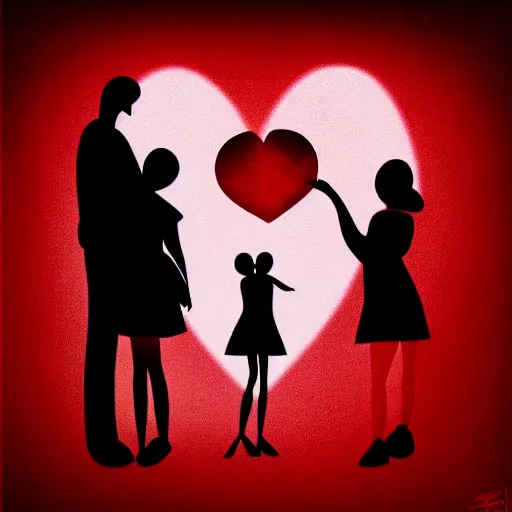 Image similar to two red hearts, couple, a woman and a man, love, sadness, dark ambiance, concept by Godfrey Blow, featured on deviantart, drawing, sots art, lyco art, artwork, photoillustration, poster art