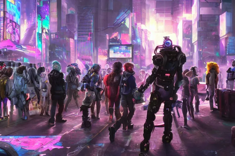 Image similar to high - resolution photograph from a cyberpunk era furry fandom convention ( midwest furfest 2 0 4 7 ), taking place after the genetic revolution and quantum singularity. photorealistic.