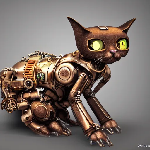 Prompt: celshaded, colour, steampunk realistic robot cat, hyperdetailed, high sharpness, artstation